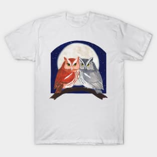 Eastern Screech Owl pair with a Full Moon T-Shirt